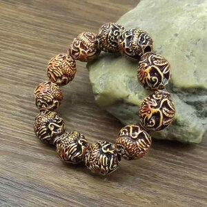 数珠ブレスレット 男女兼用 龍鳳彫刻 樹脂製 軽量 耐久性 エスニック調 開運 厄除け お守り 縁起物 魔除け ファッション小物 アクセサリー