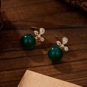 ピアス レディース 揺れるピアス 高級感 ライトラグジュアリー マイクロセッティング 新中華風 模造翡翠 エメラルド 模造パール 幾何学模様 銅製 春夏