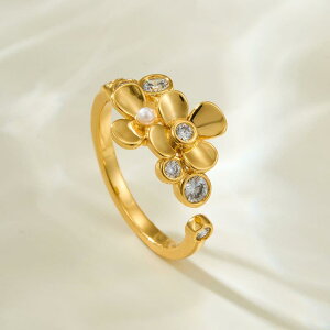 指輪 レディース オリジナルデザイン ゴールドフラワー 花モチーフ 銅製 電気メッキ加工 フリーサイズ 調節可能 軽奢スタイル ファッション 人差し指リング(x2)