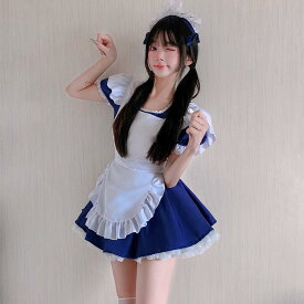 コスプレ衣装 レディース 天使メイド服 ロリータ 紺色 ワンピース かわいい エレガント ポリエステル素材 イベント 舞台 春夏 セット