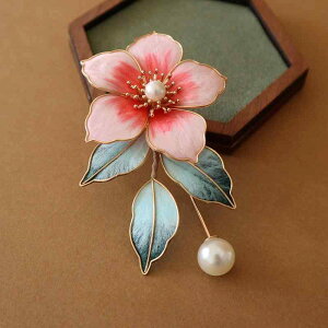 ブローチ レディース かわいい ピンク ベルベットフラワー オリジナル伝統工芸 華やか 漢服 チャイナドレス用 手作り パール フラワーモチーフ 中華風(x3)