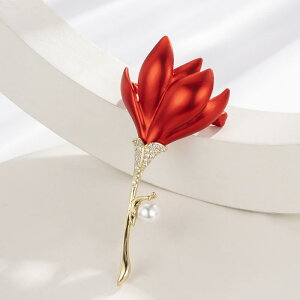 ブローチ レディース レトロ 中華風 赤い 花 フラワー エレガント 高級感 華やか 万能 銅製 細工 オールシーズン チャイナドレス 和装 洋装 フォーマル カジュアル 普段使い アクセント コサ