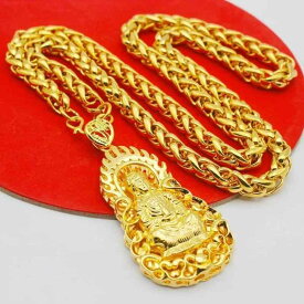 ネックレス メンズ 純砂金 高級感 観音像ペンダント 925シルバー製 太め ショパンチェーン スタイリッシュ 男性用プレゼント 51-80cm対応 ハンドメイド