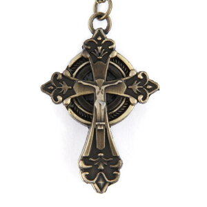 懐中時計 ネックレス ペンダント レトロ アンティーク調 十字架 古銅色 クォーツ ウォッチ 合金製 丸型文字盤 男女兼用 おしゃれ 上品 プレゼント