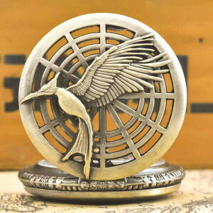 懐中時計 ユニセックス 男女兼用 大型 鳥デザイン スケルトン レトロ アンティーク クォーツ アナログ ラウンド型 合金製 チェーン付