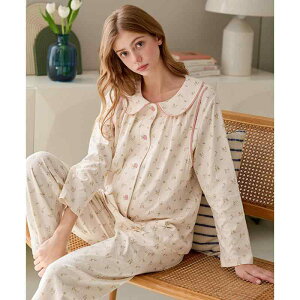 マタニティパジャマ レディース 産後 授乳服 長袖 綿素材 ルームウェア セットアップ 春秋 快適 コットンブレンド シンプル カジュアル ゆったり ロングパンツ