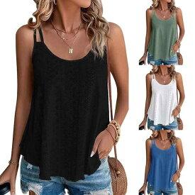 トップス レディース クルーネック インナー タンクトップ キャミソール ゆったり ルーズフィット ミドル丈 重ね着 ポリエステル ストレッチ
