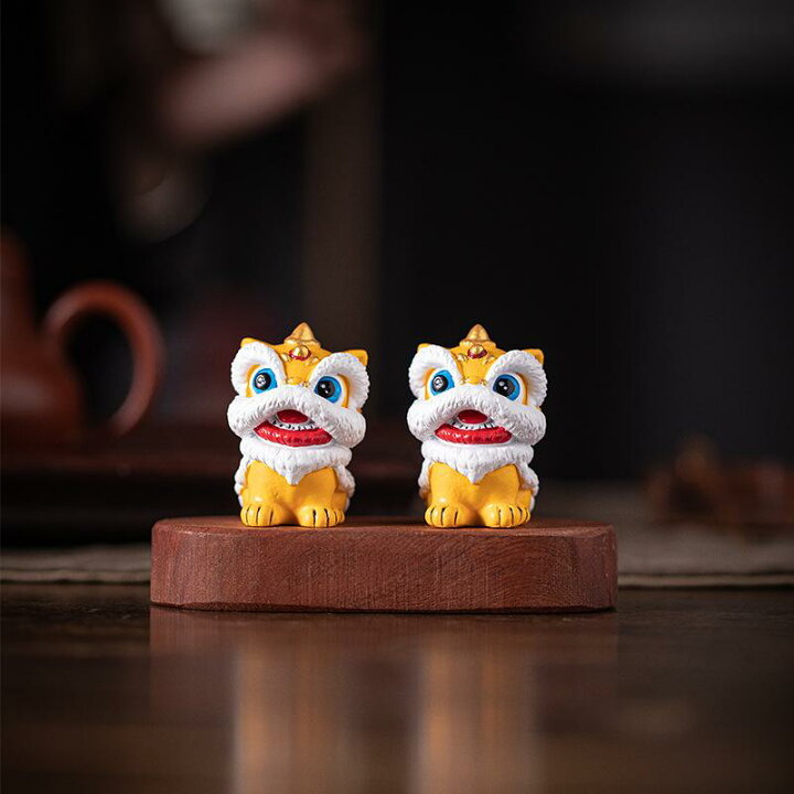 楽天市場】置物 かわいい 獅子舞 ペア ラッキーアイテム 石製 中国風 