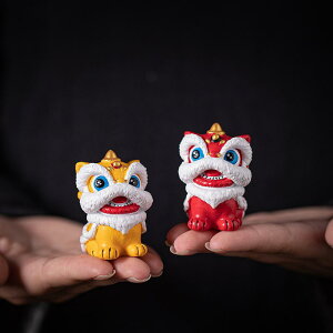 置物 高級感あふれる 個性的 中国風 獅子舞 赤色 ミニオブジェ デスク飾り 卓上インテリア 石材製 工芸品 ユニークなデザイン 誕生日プレゼント 引っ越し祝い 縁起物 ギフト(x2)