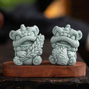 置物 かわいい 癒し 縁起物 開運 金運 商売繁盛 中華風 石製 獅子舞 ペア 卓上 デスクトップ インテリア リビング 玄関 水槽飾り アクアリウム ティーペット オブジェ(x2)