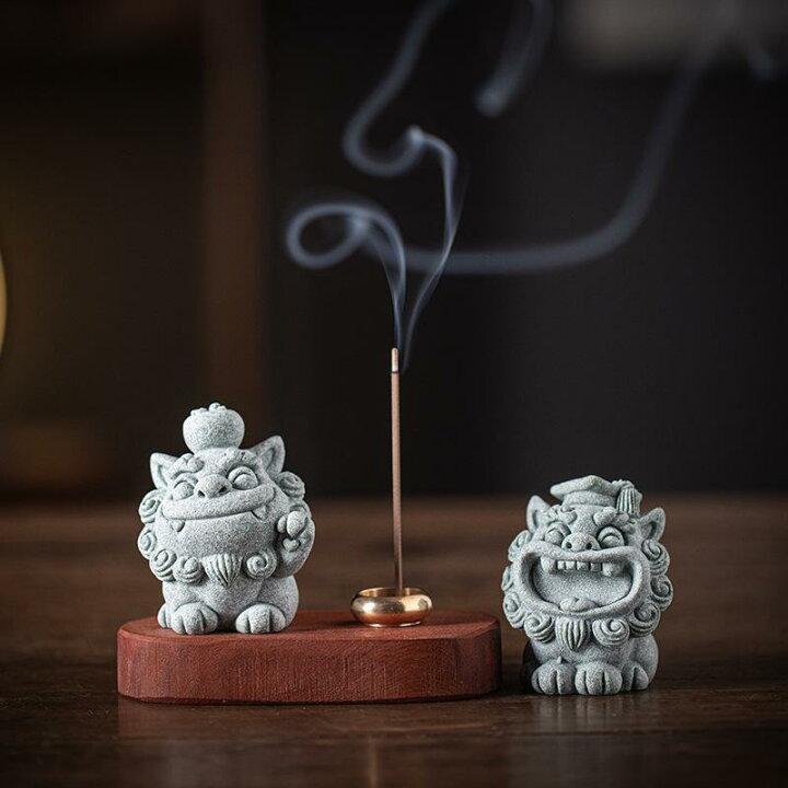 楽天市場】香炉 風獅子 石製 お香立て 香皿付き 茶器飾り 縁起物 