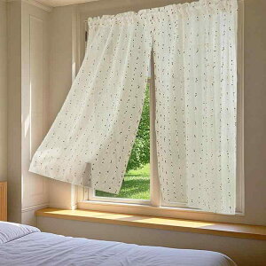 カフェカーテン レトロ アンティーク風 北欧風 ナチュラル かわいい リネン調 ポリエステル レース ドット柄 幾何学模様 ショート丈 小窓用 目隠し 間仕切り のれん