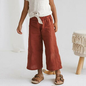キッズ パンツ 男女兼用 綿麻 コットンリネン ゆったり ウエストゴム ワイド ストレート ロング丈 無地 カジュアル 春夏 かわいい ソフトタッチ