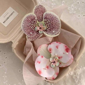 ヘッドドレス レディース リアル胡蝶蘭モチーフ 手作り 個性的 韓国風 ヘアクリップ ブローチ 髪飾り 赤 紫 おしゃれ かわいい 上品 華やか