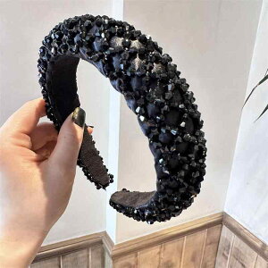 カチューシャ レディース ヘアアクセサリー 黒 ブラック メッシュ クリスタル ラインストーン クール スタイリッシュ オフィス 通勤 ファッション ヘアバンド