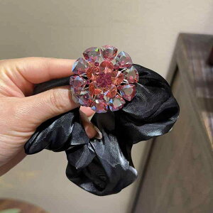 シュシュ レディース 丸型 ラインストーン 高見え 上品 布製 高弾力 オフィス カジュアル お団子ヘア ポニーテール ヘアゴム ブルー レッド グレー ピンク ネイビー パープル オーロラホワイ