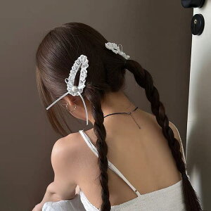 ヘアアクセサリー レディース パール レース リボン パッチンピン ダッカールクリップ 前髪 サイド用 おしゃれ かわいい 上品 手作り 髪飾り