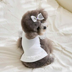 ペット服 Tシャツ 春夏秋冬 犬服 猫服 ビション ポメラニアン トイプードル 小型犬用 プリンセス風 レース 綿混 インナーシャツ トップス かわいい 部屋着 散歩着