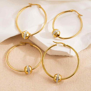 ピアス レディース ジルコニア 揺れる ステンレス製 幾何学デザイン ボールモチーフ フープピアス シンプル クール カジュアル フォーマル デイリーユース 上品 大人女性