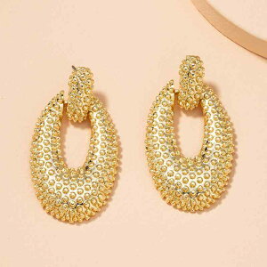 ピアス レディース 女性用 欧米風 大ぶり 幾何学模様 レトロ エスニック風 個性的 凹凸デザイン 合金製 電気メッキ加工 ゴールドカラー(x2)