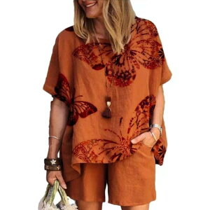 カジュアルセットアップ レディース 大きいサイズ 春夏 ゆったり 半袖 プリント Tシャツ ショートパンツ 体型カバー おしゃれ きれいめ ポリエステル素材(x2)