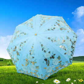 晴雨兼用傘 紫外線対策 高UVカット 遮光 軽量 コンパクト 折りたたみ 刺しゅう レース プリンセス レトロ調 エレガント 上品(x2)