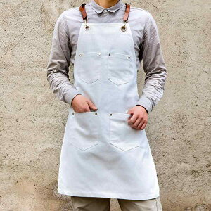 エプロン 男女兼用 ユニセックス キャンバス生地 作業用 業務用 飲食店 カフェ ベーカリー 美容室 ネイルサロン 制服 ユニフォーム フリーサイズ 厚手 耐久性 ホワイト 選べるストラップカ