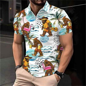 POLOシャツ メンズ 半袖 プリント ストライプ柄 スリムフィット 通気性 速乾性 ポリエステル素材 通勤 カジュアル オールシーズン(x2)