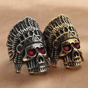 指輪 メンズ 赤目 スカル リング 個性的 パンク レトロ チタン鋼 ステンレス 鏡面仕上げ 研磨加工 幾何学模様 男性用 アクセサリー