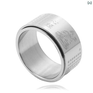 指輪 男女兼用 ユニセックス メンズ レディース チタン鋼製 ステンレス製 仏教経典 スカル レトロ 個性的 パンクスタイル シルバーカラー 研磨加工 アクセサリー(x2)