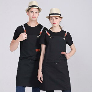 エプロン メンズ レディース 男女兼用 首掛けタイプ 家庭用 キッチン カフェ 業務用 ユニフォーム 無地 ポリエステル キャンバス生地 撥水加工 汚れ防止 フリーサイズ 大人 韓国風(x2)