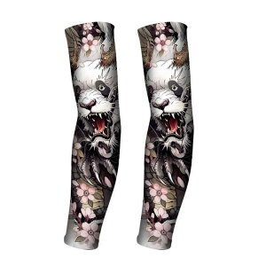 アームカバー 男女兼用 接触冷感 シームレス タトゥーデザイン 日焼け防止 UVカット アウトドア サイクリング スポーツ 再生繊維 春夏用(x2)