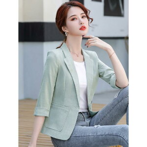 ジャケット レディース ショート丈 薄手 スリムフィット ファスナー付き 上品 通勤 コットン 無地 ラウンドネック 長袖 小柄さん向け