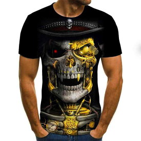 Tシャツ メンズ 通気性 ポリエステル 半袖 ホラー スカルピエロ 3Dデジタルプリント クルーネック ストリートファッション 欧米スタイル 春夏