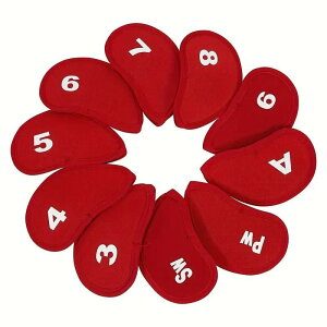 ゴルフ アイアン用ヘッドカバー 傷防止 保護 練習用 10個セット 布製 簡単着脱 黒 赤 青 選べるカラー ゴルフ用品