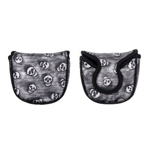 ゴルフクラブヘッドカバー PUレザー スカル刺繍 アイアンカバー ハーフマレット型パターカバー 傷防止 衝撃吸収 耐久性 おしゃれ ゴルフアクセサリー(x2)