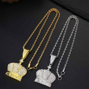 ネックレス レディース Kingモチーフ 王冠 ジルコニア ペンダント キューバンチェーン セット ヒップホップ ストリート カジュアル ファッションアクセサリー 合金製