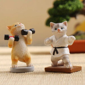 フィギュア 猫 樹脂製 ミニチュア ガチャガチャ デスク 置物 カートゥーン カンフー猫 ダンベル猫 サボり猫 スケボー猫 野球猫(x3)