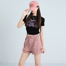 デニムショートパンツ レディース ハイウエスト ウエストゴム ロールアップ ワイド ゆったり 着痩せ 大きいサイズ 春夏 ミニ丈 カジュアル 着回し 日韓カジュアル 綿混素材