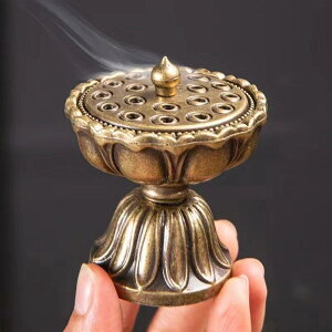 香炉 銅合金製 蓮モチーフ ミニサイズ 中華風 宝蓮灯デザイン 香篆付き 室内用 渦巻線香対応 お香立て 電気メッキ加工 リビング 玄関