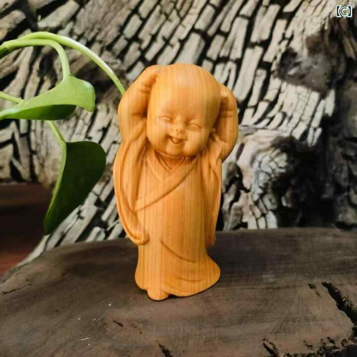 楽天市場】置物 柏木 木彫り 新中華風 禅スタイル 沙弥像 工芸品 