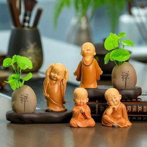 インテリア置物 禅意沙弥 かわいい 高級感 樹脂製 ミニオブジェ 卓上飾り リビング 書斎 玄関 オフィス 癒し 和風 花瓶セット