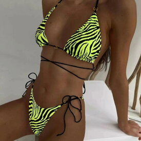 水着 レディース セクシー ノンワイヤー パッド付き メタルバックル 三角ビキニ 欧米風 ヒョウ柄 ゼブラ柄 ストライプ レトロドット柄 総柄 ビーチ プール リゾート 海 旅行 春夏