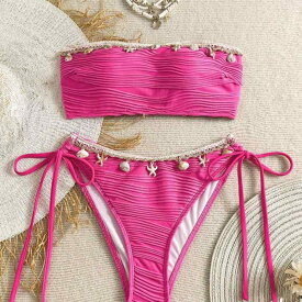 水着 レディース 欧米風 セクシー ヒトデ シェル フリンジ ビキニ セット パッド入り ノンワイヤー 体型カバー 高伸縮性 スイムウェア プール ビーチ リゾート