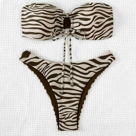 ビキニ レディース ゼブラ柄 セクシー モノトーン ハイウエスト 三角パンツ 速乾 ストレッチ カップ付き ワイヤーなし 欧米風 水着