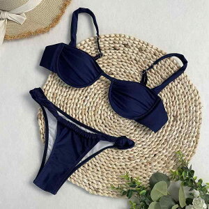 水着 レディース ビキニ ワイヤー入り 胸パッド付き セパレート セクシー 無地 ソリッドカラー ビーチ プール 海水浴 リゾート スイムウェア ナイロン素材