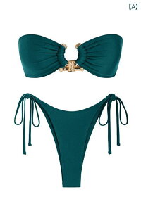 水着 レディース 欧米風 バンドゥ ビキニ セパレート セクシー 金属バックル 胸パッド付き ノンワイヤー 三角パンツ プール 海水浴 ビーチ リゾート