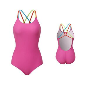 競泳水着 レディース ダブルレイヤー マルチカラー ストラップ トライアングルカット ワンピース 競技用 プロ仕様 スポーツ トレーニング ワイヤー入り 胸パッドなし