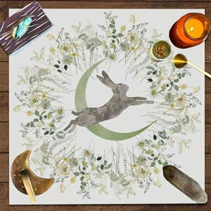 タロットクロス 月相 ウサギ 花柄 葉っぱ模様 北欧風 正方形 ポリエステル製 かわいい お部屋 インテリア装飾 マルチカラー(x7)