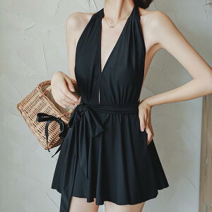 スイムウェア レディース セクシー レトロ オープンバック ノンワイヤー 胸パッド付き ワンピース スカート風 ノースリーブ 韓国風 おしゃれ 純色 ポリエステル 温泉 リゾート バカンス